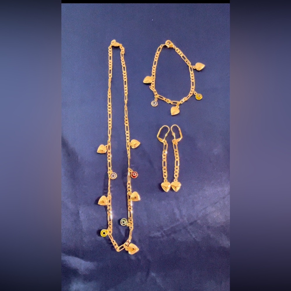 Gold Heart Charm Jewelry Set